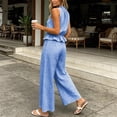 thumbnail image 5 of Lcziwo Women's Gingham Matching Set Elastic Waist Ruffle Trim Tank Tops Wide Leg Pant Set Casual Beach Vacation Lounge Set Blue,L, 5 of 7