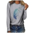 thumbnail image 2 of CEHVOM Hauts pour Femmes Col Rond Imprimé Manches Longues Décontracté Ample Blouse T-shirt Hauts, 2 of 5