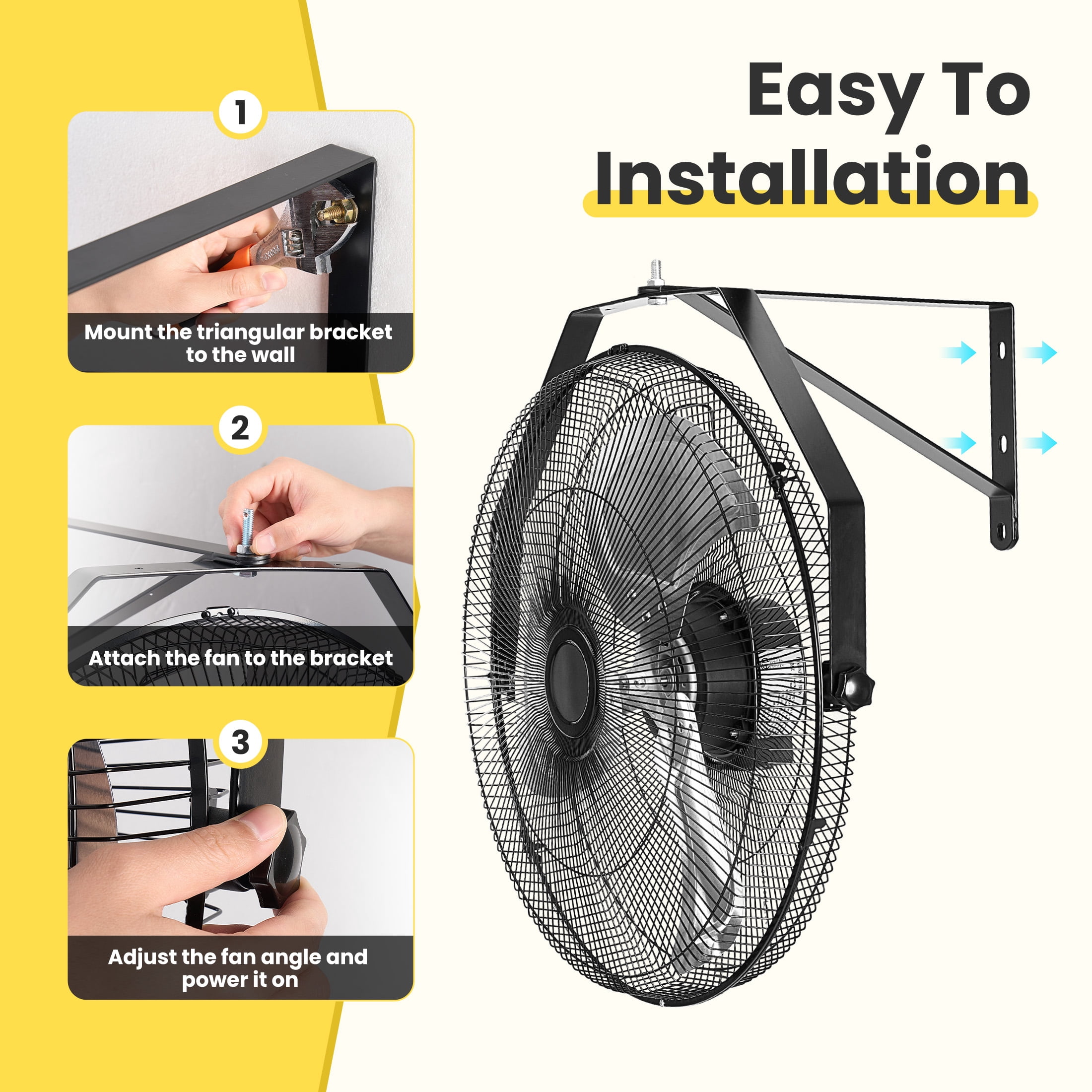 EDX 18" Industrial Wall Mount Fan, 3 Speed High Velocity Metal Fan, 2600CFM, Oscillating, Aluminum Blades, Quiet 65dB, Heavy Duty Wall Fan for Garage, Workshop, Patio, Warehouse