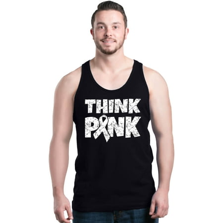 Shop4Ever Men's Think Pink White Breast Cancer Awareness Graphic Tank (Best Non Partisan Think Tanks)