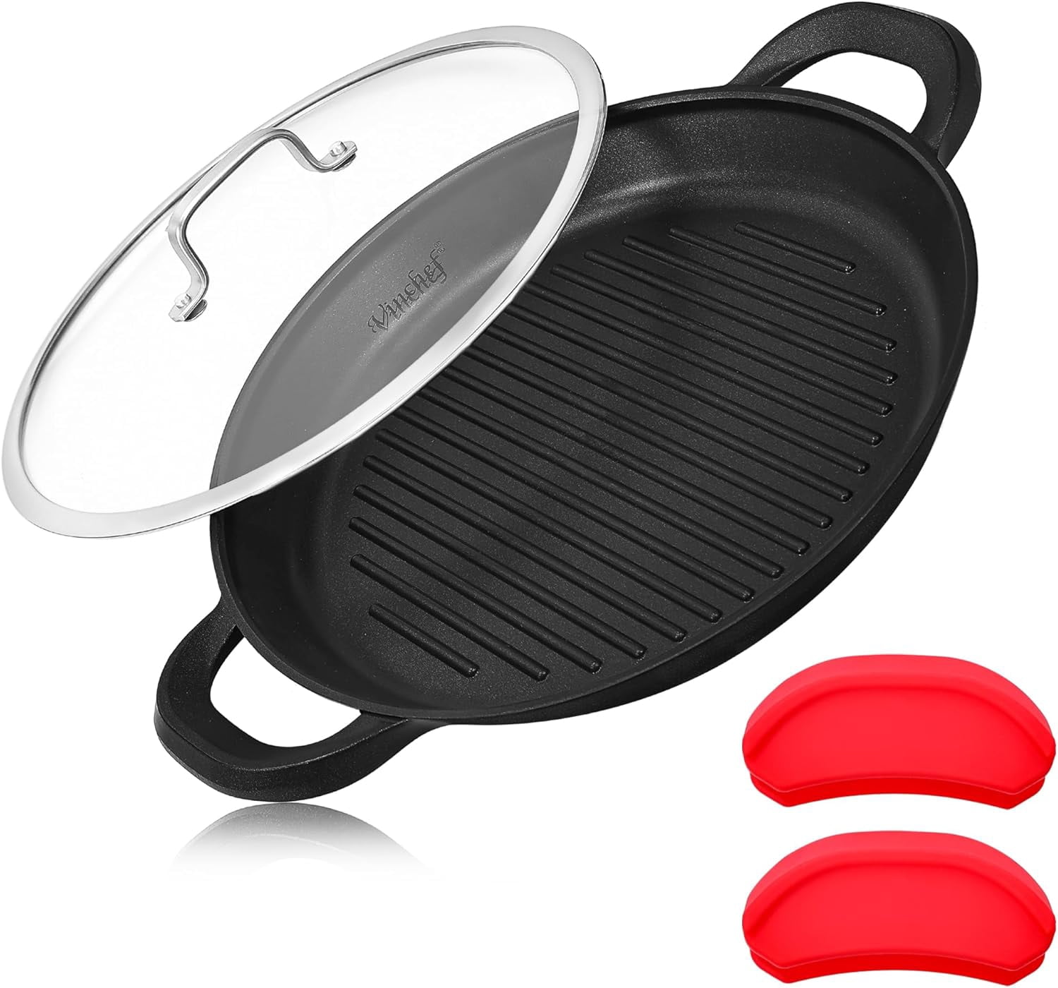 Nonstick Grill Pan for Stove tops | 13.0" Skillet with Lid, Induction Compatible, Dishwasher & Oven Safe
