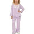thumbnail image 2 of ATOGUTA Athletic Clothes for Girl Kids Long Sleeve T-Shirts and Elastic Waist Wide Leg Pants Size 3T-15 Kids Clothing Purple, 2 of 8