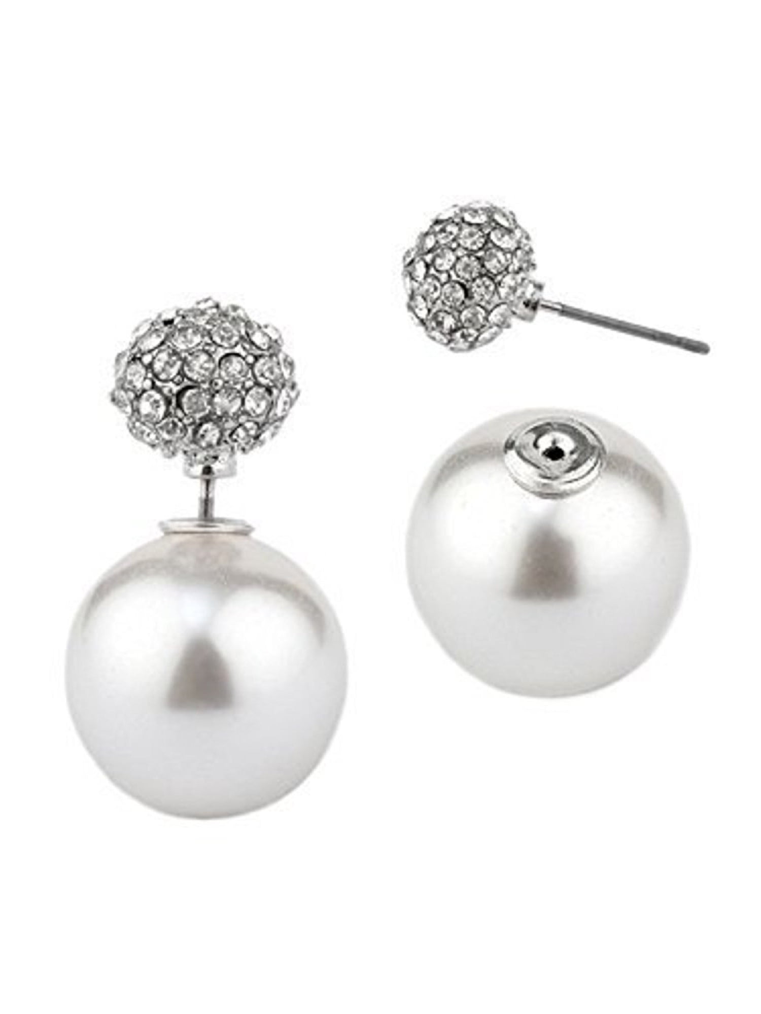 Bling Double Sided Stud Ball Earrings White Pearl