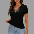 thumbnail image 4 of hotojiny Going out Tops for Women V Neck Lace up Trendy Outfit Slim Fit Fashion Short Sleeve Summer Clothes S-2XL, 4 of 7