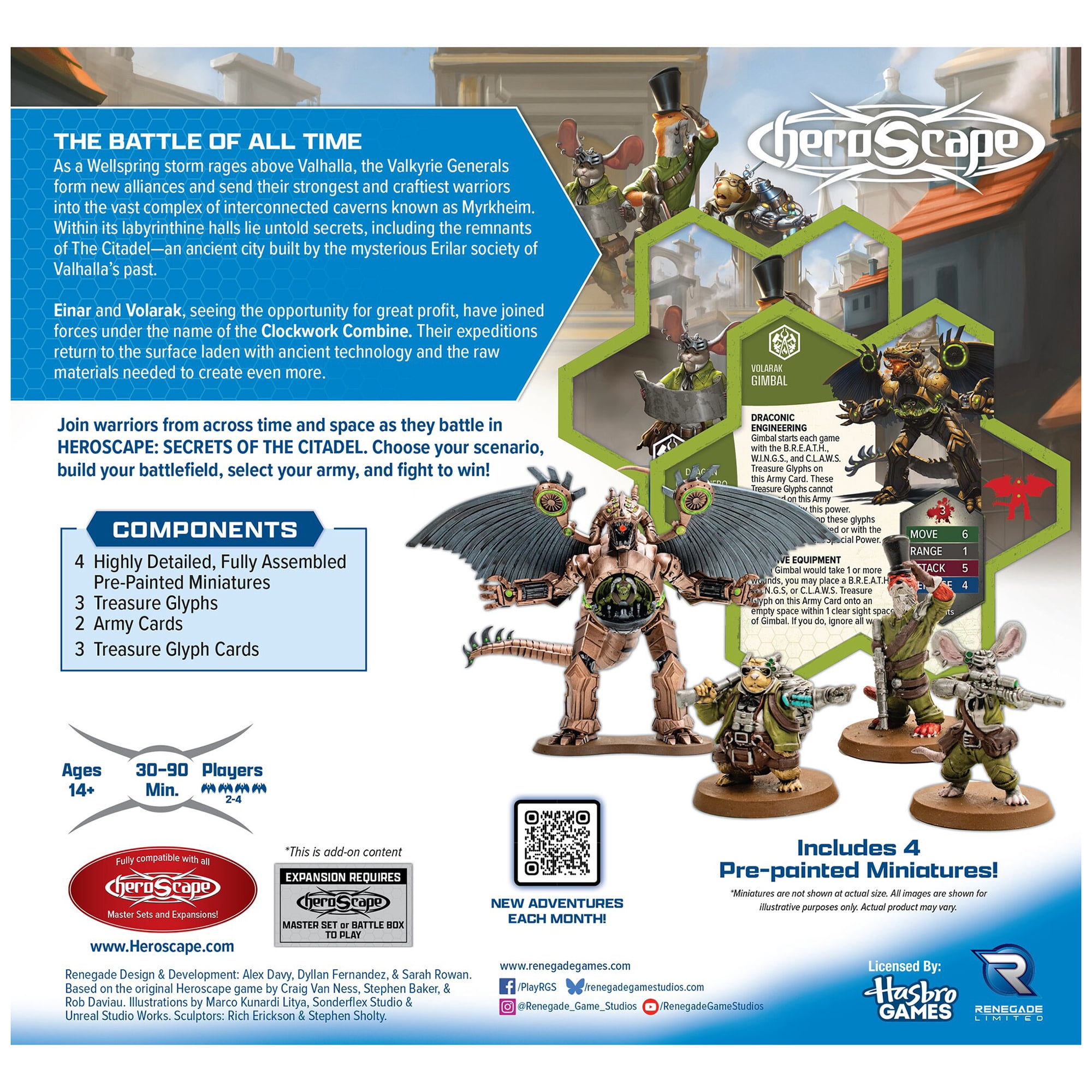 Renegade Games: Heroscape: Clockwork Combine Research Expedition Army Expansion -4 Miniatures, 2 Army Cards, 3 Treasure Glyphs, Secrets of the Citadel