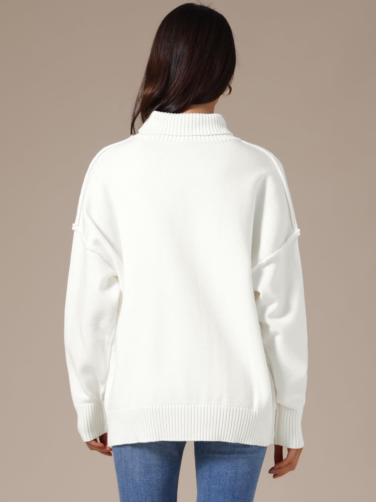 DARING DIVA Women's Oversized Mock Neck Long Sleeve Pullover Sweater 2XL White