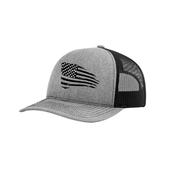 Trenz Shirt Company Distressed American Flag Adult Trucker Hat-Heather Grey/Black