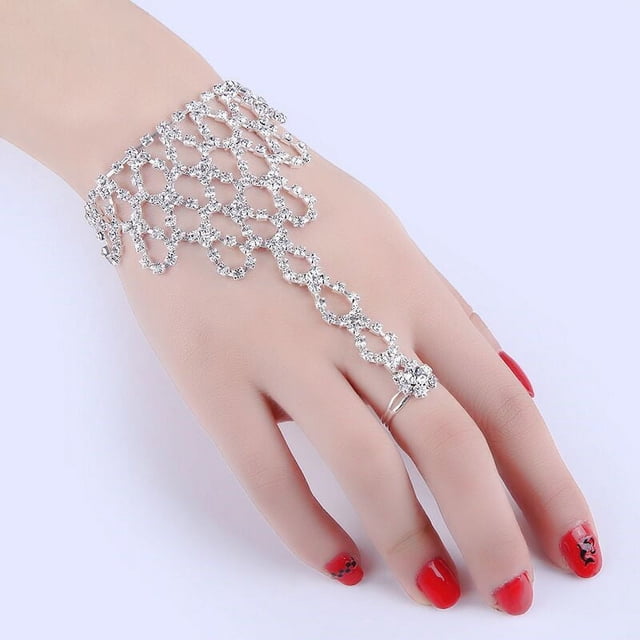 Anillo de cadena de novia coreana, un gran accesorio de diamantes de imitación, joyería de boda para el escenario, cadena de mano en la espalda