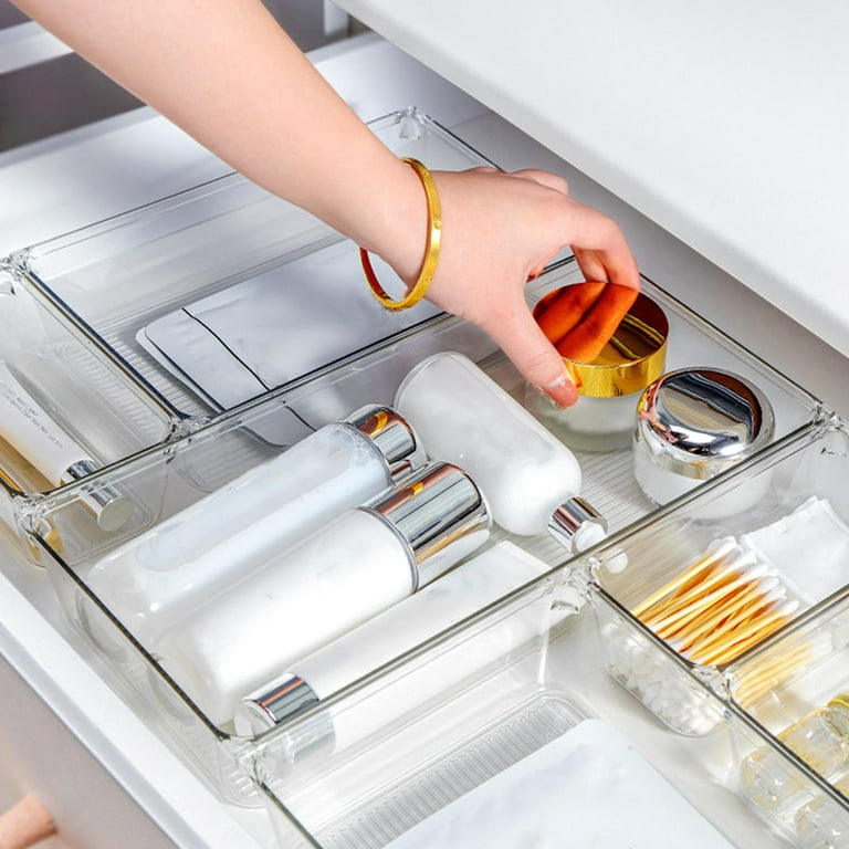 Clear Drawer Organizer, Plastic Drawer Organizers for Home Organization and  Storage, 4 Sizes Optional Small Organizer Bins, Non-Slip Pads, for  Bathroom, Kitchen, Vanity & Office 