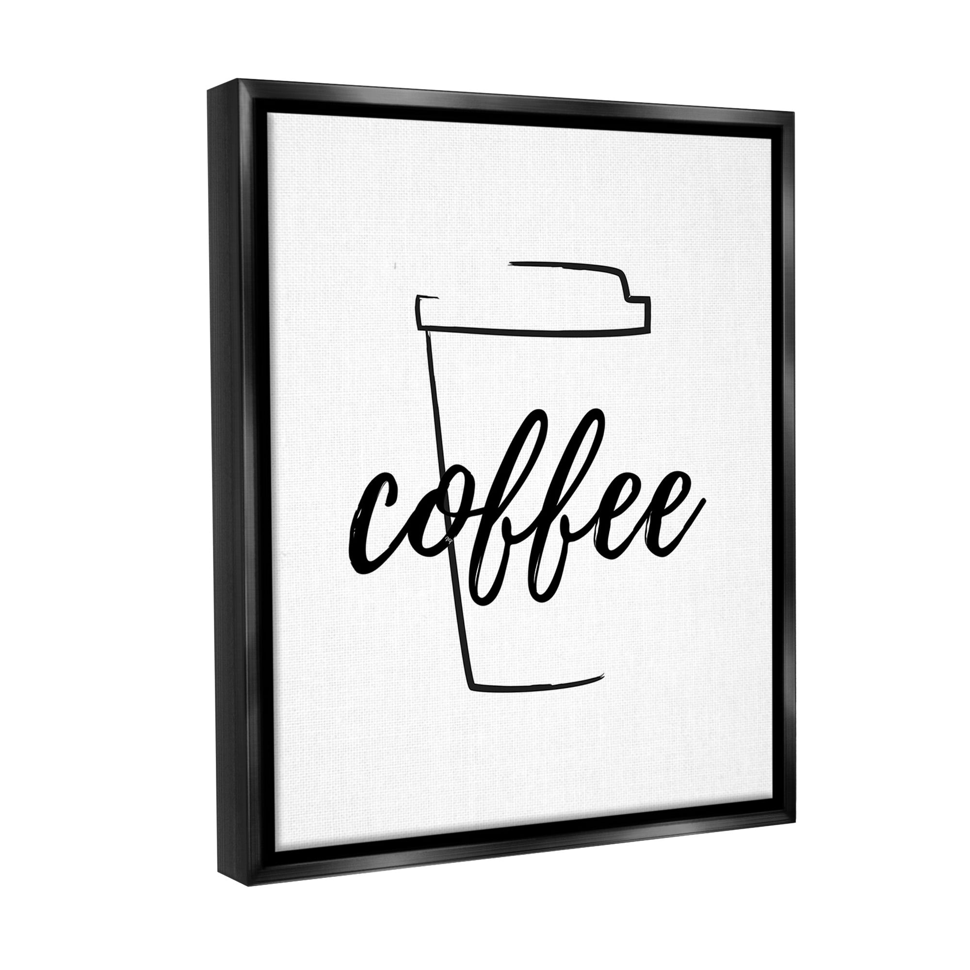 Stupell Industries Minimal Coffee Cup Food & Beverage Painting Black Floater Framed Canvas Art Print Wall Art, 17 x 21