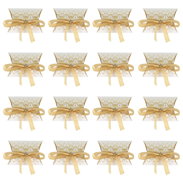 Cajas de caramelo de papel de papel de 50pcs Forma de almohada Cajas de caramelo de boda con cinta dorada