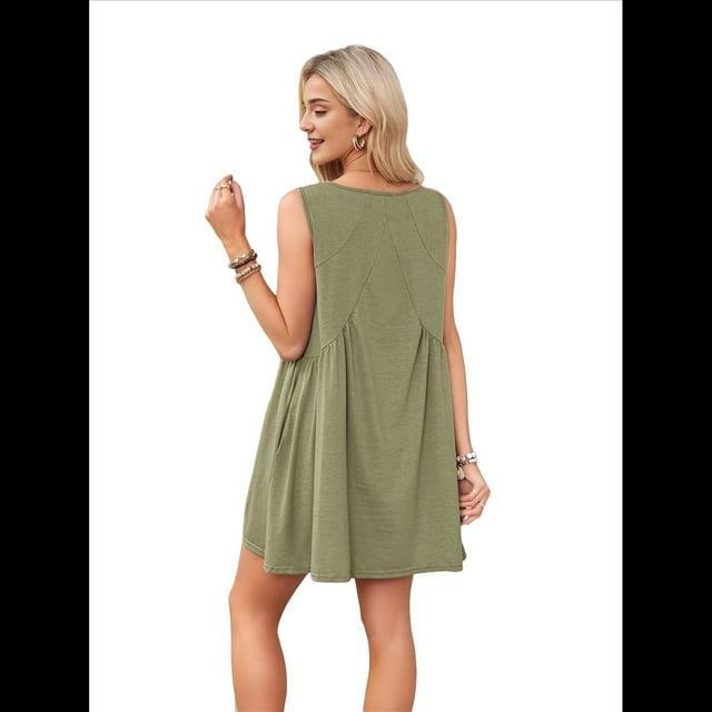 Vestido Mini Sin Mangas Gris-Verde S