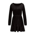 thumbnail image 5 of cfhntfmh Mini Dresses for Women Trendy Long Sleeve Crewneck Tunic Shirts Dress Comfy Smocked Ruffle Hem Dress, 5 of 7