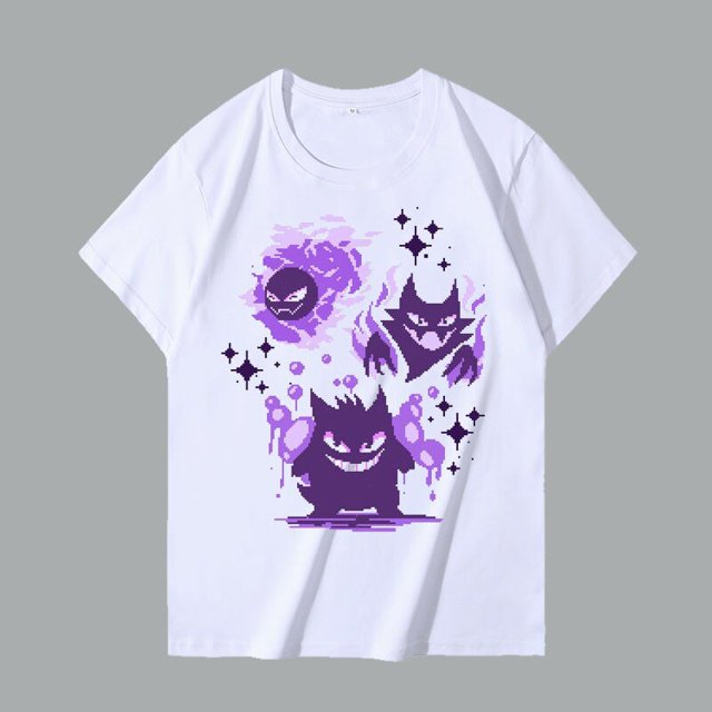 Camiseta de Pokémon Gengar para niño, ropa de algodón puro, hip hop, manga corta, letras de anime estampadas, cuello redondo qym unisex