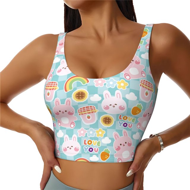 Balery Love You Rabbit Sujetadores deportivos con espalda cruzada para mujer, acolchados, sin costuras, de alto impacto, ideales para yoga, gimnasio, entrenamiento y fitness.-Medium