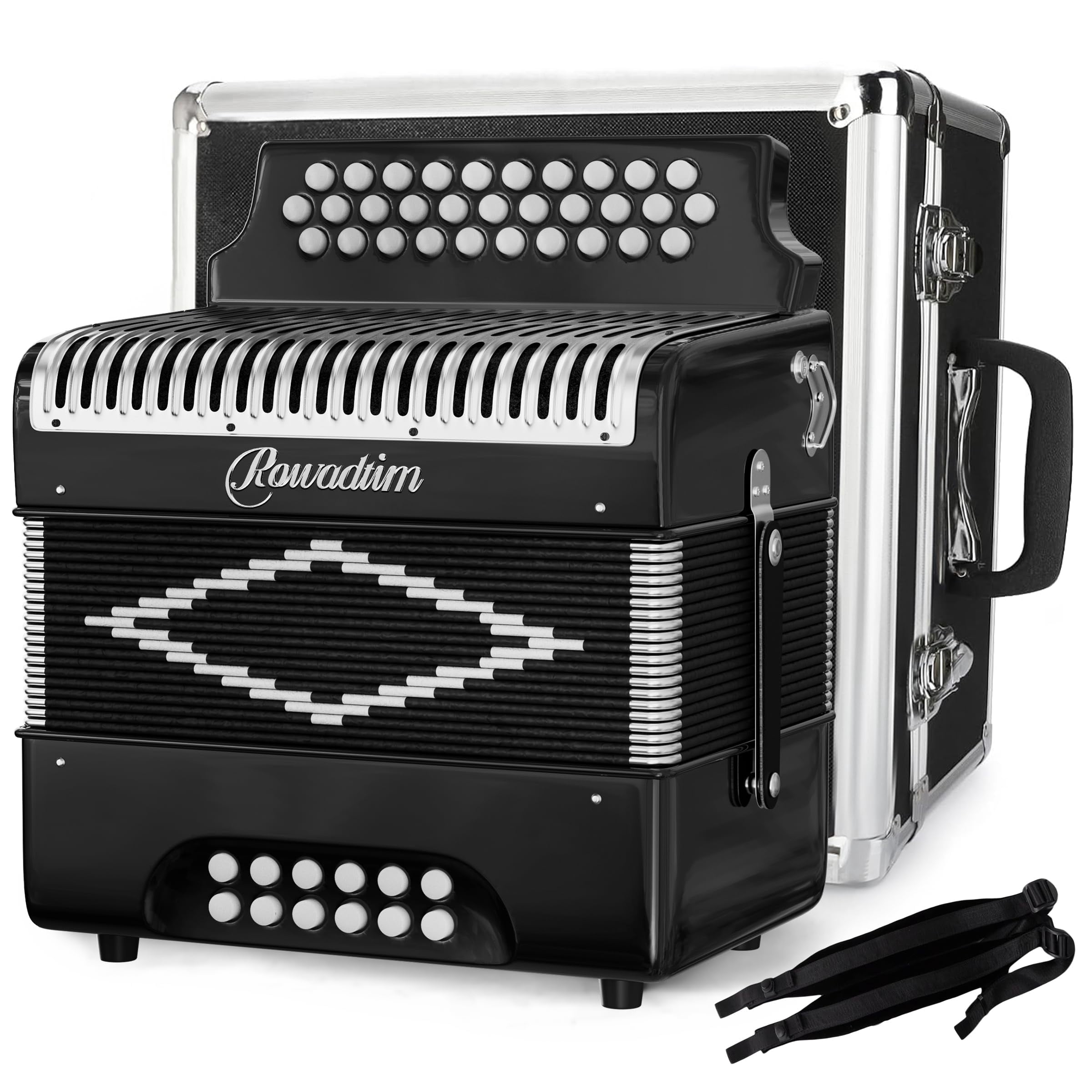 Accordion - 31 Key Diatonic, 12 Bass Buttons (G/C/F Tuning), Push-Pull Isochord Design, Beginner-Friendly Adult Set with Case, Gloves & Cleaning Wipes
