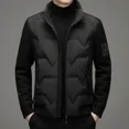 thumbnail image 3 of Chaqueta de plumón ligera de invierno 2024, chaleco de dos piezas falso de plumón de pato gris, abrigo corto informal con cuello alto y mangas de punto para hombre, 3 of 3