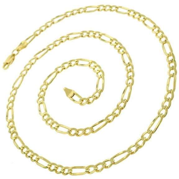 14K Yellow Gold 4mm Solid Figaro Chain, FREE Microfiber Cloth, Link Mens Womens Necklace, Giorgio Bergamo