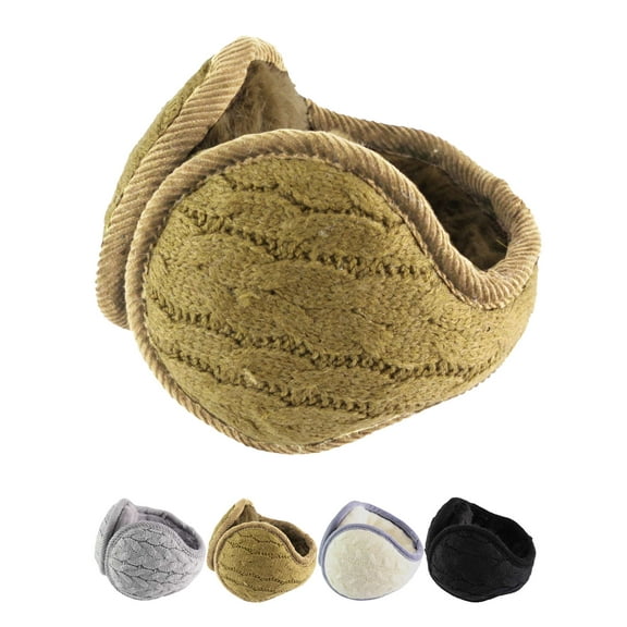 PULLIMORE Winter Earmuffs for Women Men Foldable Warm Ear Muffs Cable Knit Fleece Ear Warmer (Coffee)