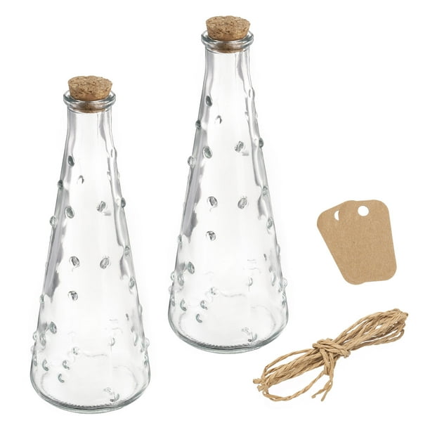 Uxcell 2 Pcs 7.8 oz/260ML Frascos de vidrio claros en forma de gota con tapa de corcho, cuerda y etiquetas en blanco para decoraciones de Halloween