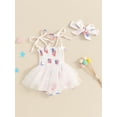 thumbnail image 5 of Raccmtaty Baby Girls Independence Day Romper Dress Sleeveless Flag Print Tulle Patchwork Romper with Headband, 5 of 9