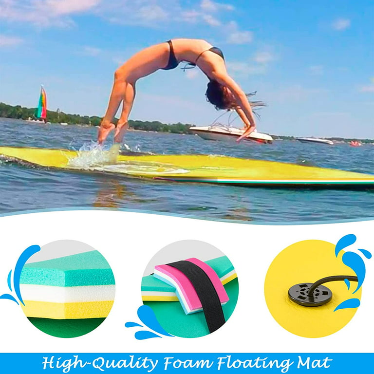 Floating Water Mat for Lake, Pool, and Sea, 3-Layer XPE Foam  9'/10'/12'/15'/18' x 6' Water Pad with Storage Straps for Adults Outdoor  Water Activities 