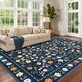 thumbnail image 4 of Large Area Rug 4x6 Ft - Washable - Floral Boho Vintage Design - Non Slip - Low Pile Carpet - Soft Floor Rug for Living Room Office - Collapsible - Blue, 4 of 8