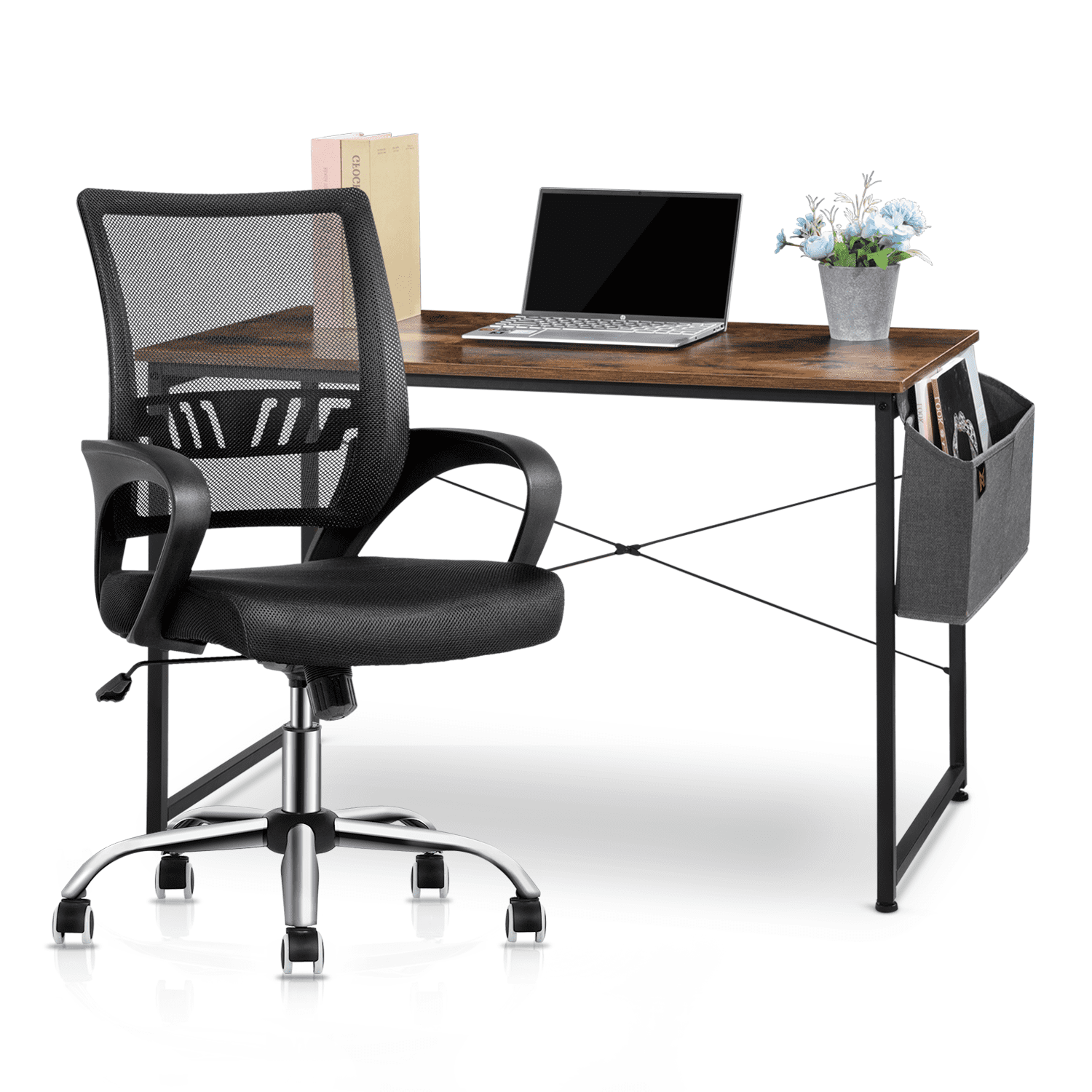 MoNiBloom Study Desk & Chair Set for Home Office, Mid Back Task Chair