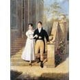 thumbnail image 2 of Lagrenee, Anthelme Francois 14x18 Gold Ornate Wood Framed with Double Matting Museum Art Print Titled - Portrait of a Lady and a Gentleman On The Steps of a Chateau, 2 of 4