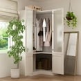 thumbnail image 2 of KULAGAGA Corner Armoire Wardrobe with Frosted Glass Doors, L-Shaped Closet Cabinet with Shelves and Hanging Rail for Bedroom, 2 of 7