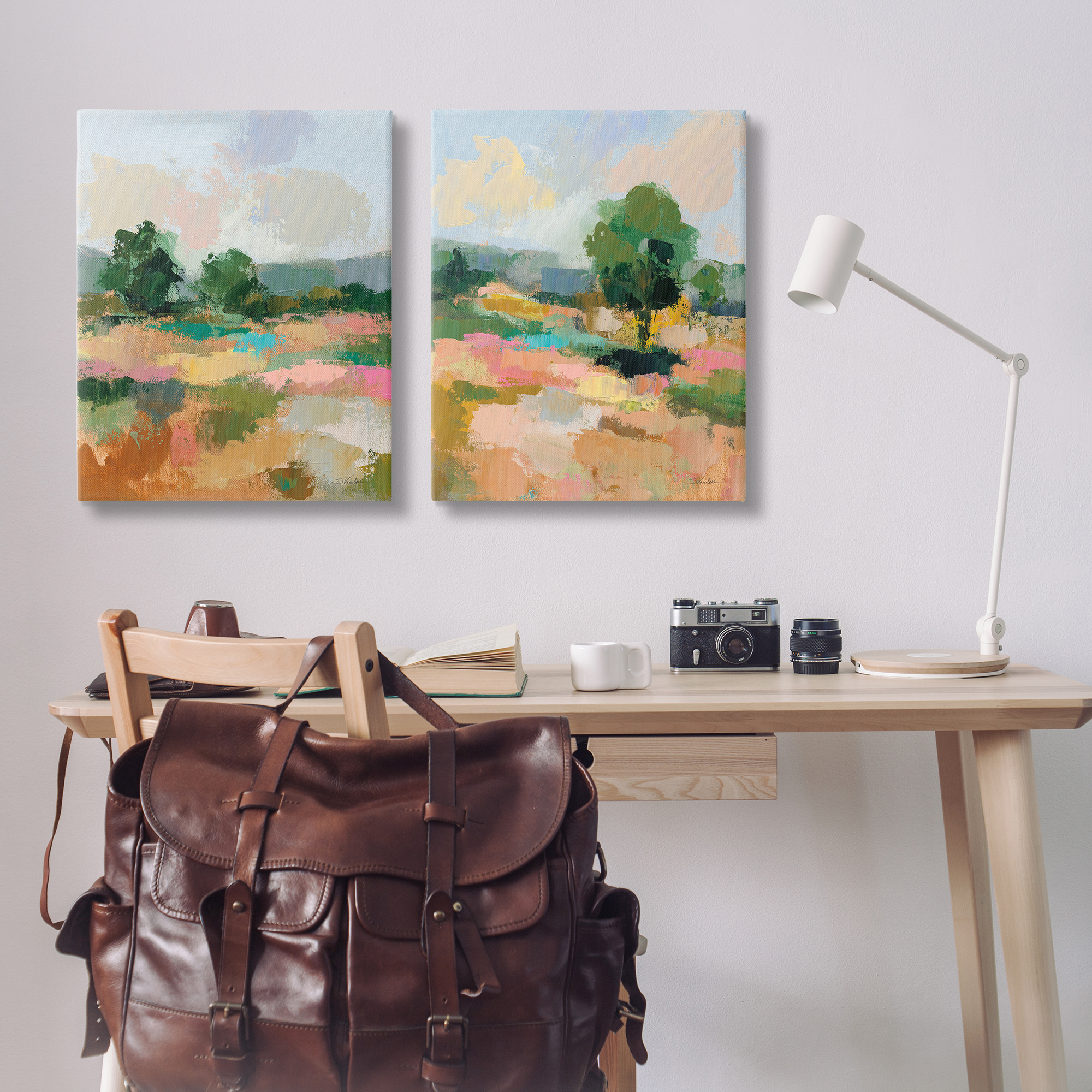 Stupell Industries Spring Field Abstract Landscape Landscape & Nature Painting Wrapped Canvas Art Print Wall Art, 24 x 30, Set of 2
