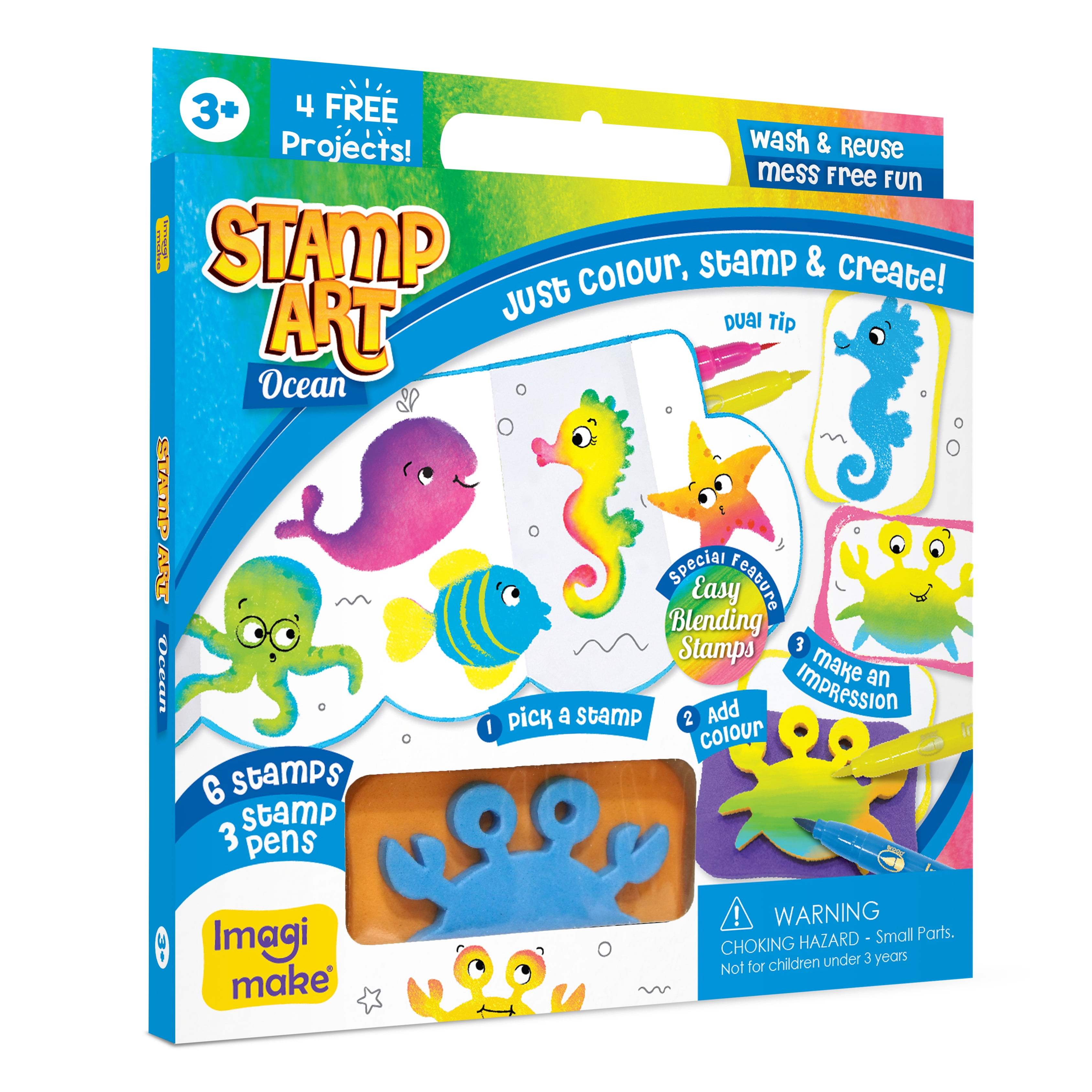 Imagimake Stamp Art Ocean Coloring & Stamping Set for Girls & Boys 3 Years +, Multicolor