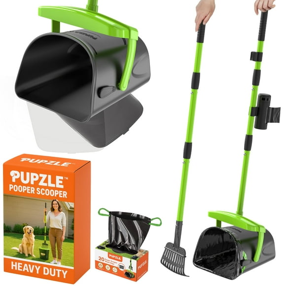 Pupzle Dog Pooper Scooper with Bag Attachment, 40" Long Handle Pooper Scooper for Large Dogs Heavy Duty, Metal Dog Poop Scoop for Yard, Large Ca