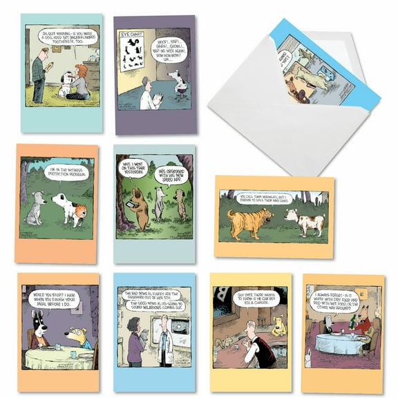 10 Assorted Set Funny Birthday Greeting Cards w/5 x 7 Inch Envelopes - Dave Coverly's Dog Days - Funny Canine Comics
