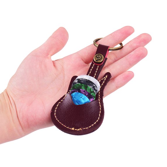 Leather Guitar Picks Holder Case Bag Guitar Shape with Key Ring 5pcs Celluloid Guitar Picks String Instrument Accessories
