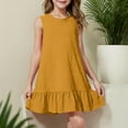 thumbnail image 2 of Milgrthf Robe d'Été pour Filles, Robe Décontractée Sans Manches à Col Rond, Ourlet Texturé à Volants, Mini Robe Débardeur, Jaune 11 Ans, 2 of 9