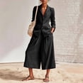 thumbnail image 2 of Women Suits 2 Piece Set Business Casual Dressy Oversized Blazer Jacket and Wide Leg Capri Pant Outfits Black L(L), 2 of 9