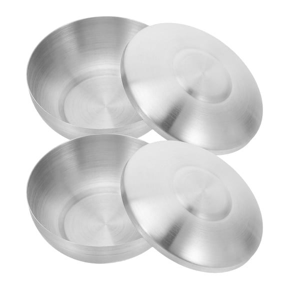 COMPUKAS Plated Silver Stainless Steel Round Bowls with Lid for Kitchen Freshness 2Pcs