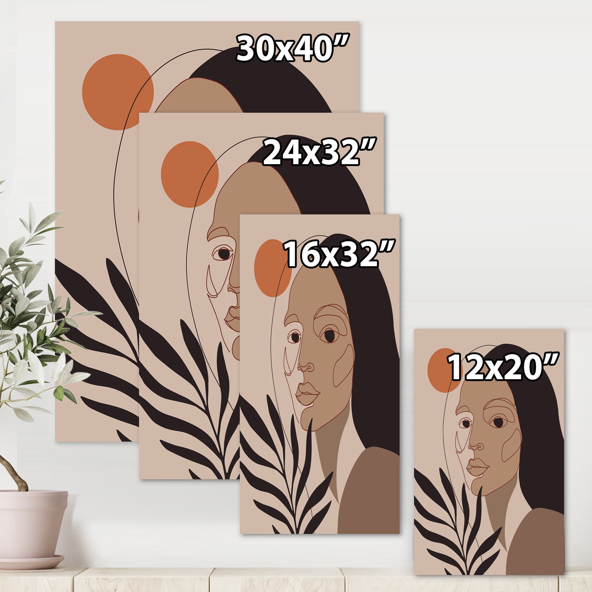 Designart ' Retro Minimal Portrait of Young Girl ' Modern Canvas Wall Art Print