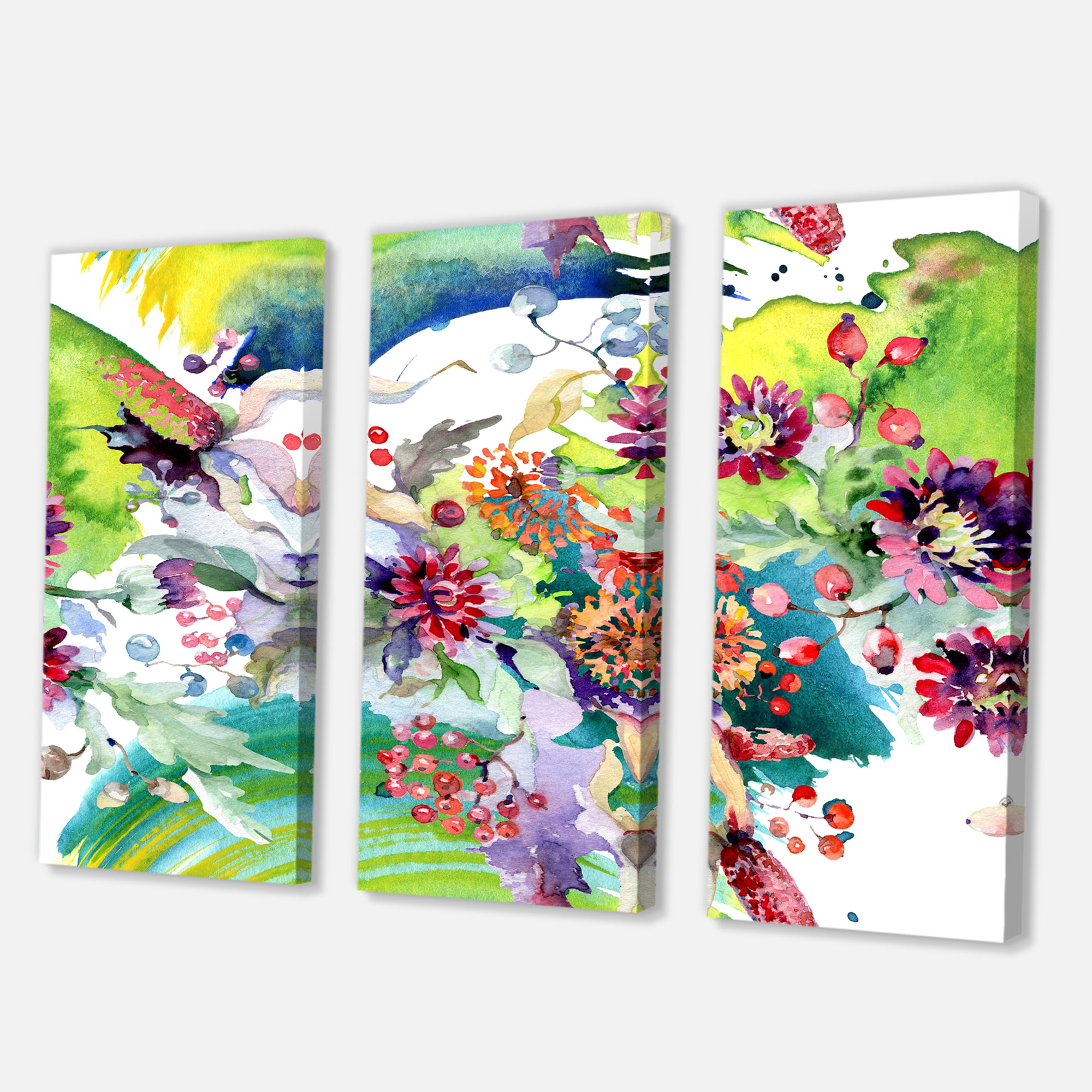Designart ' Wildflowers and Vibrant Wild Spring Leaves X ' Modern Canvas Wall Art Print