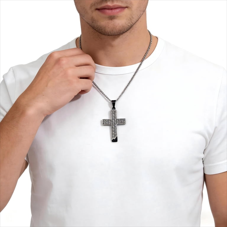 Iron Saints Men Drip Cross Pendant Necklace, Stainless Steel