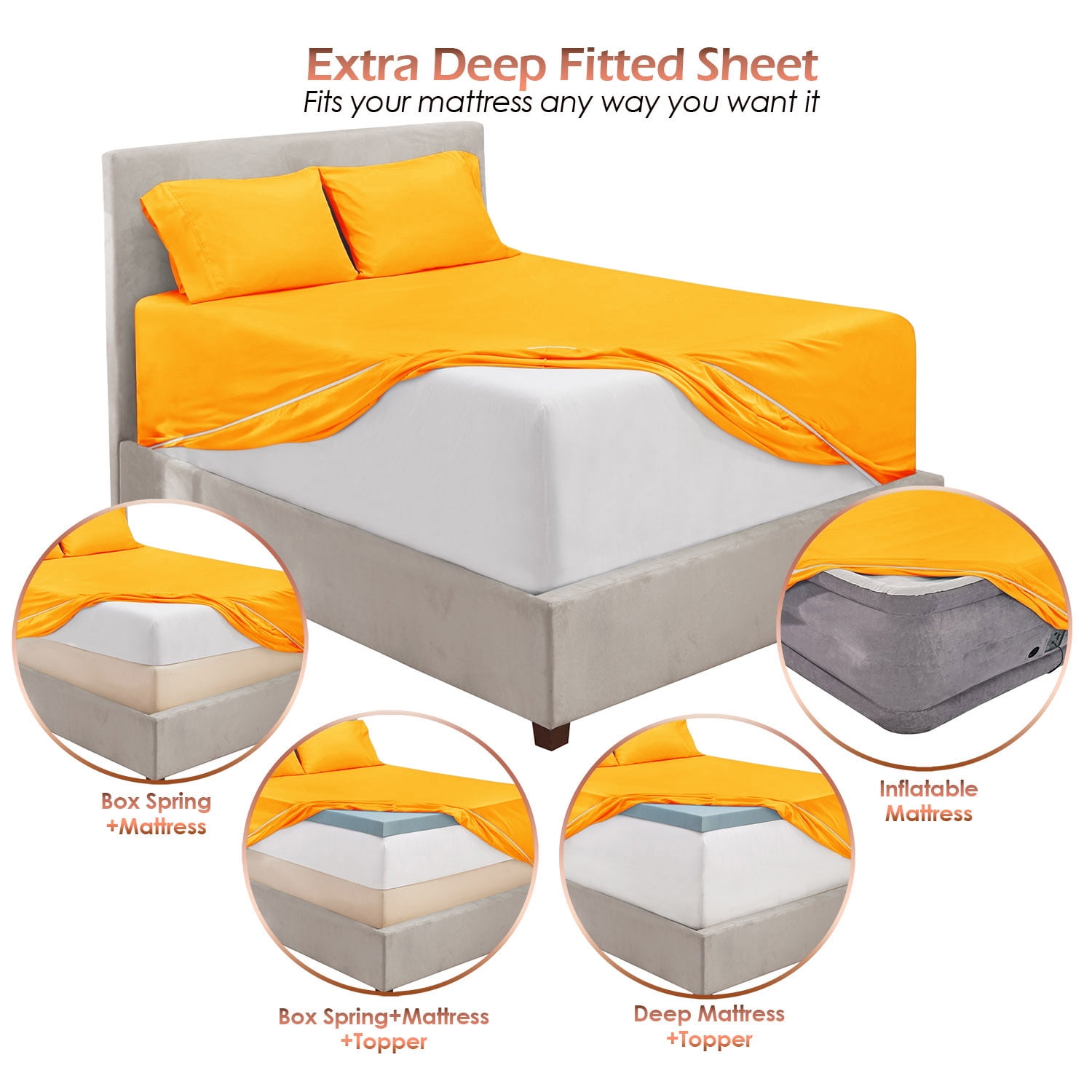 Premium 1800 Collection 18" - 21" Extra Deep Pocket Fitted Sheet, Fits High Profile Mattresses with Toppers, Double Brushed Soft Microfiber, Hypoallergenic, Full Size - Yellow