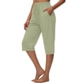 thumbnail image 6 of MLQIDK Womens Capris for Summer Linen Capri Pants Knee Length High Waisted Lounge Pant Dressy Casual Linen Capris with Pockets Army Green 3XL, 6 of 7