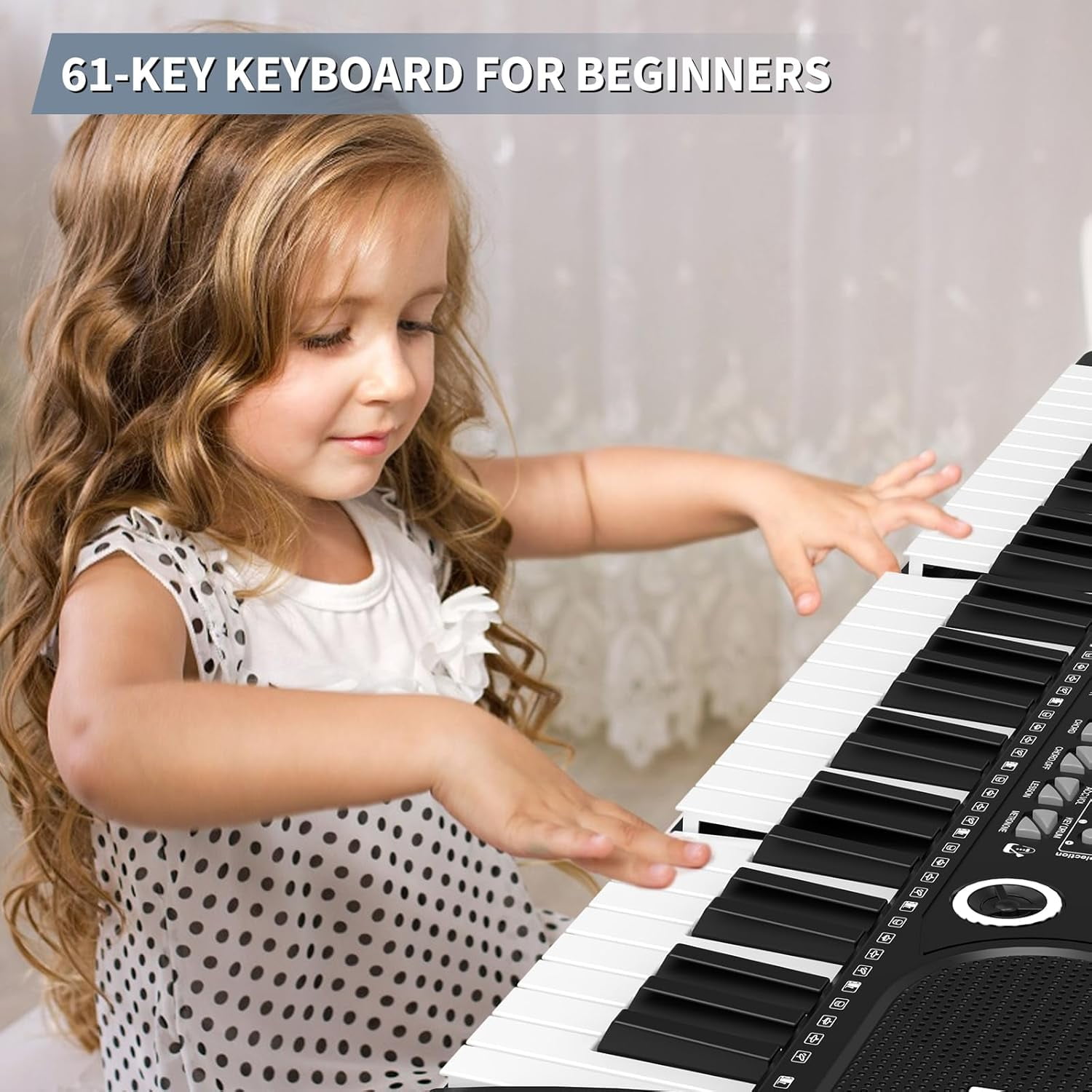 Mixfeer 61-Key Electronic Piano, Portable Keyboard with Built-In Speaker, Microphone, Sheet Stand and Power Supply for Beginners, Black