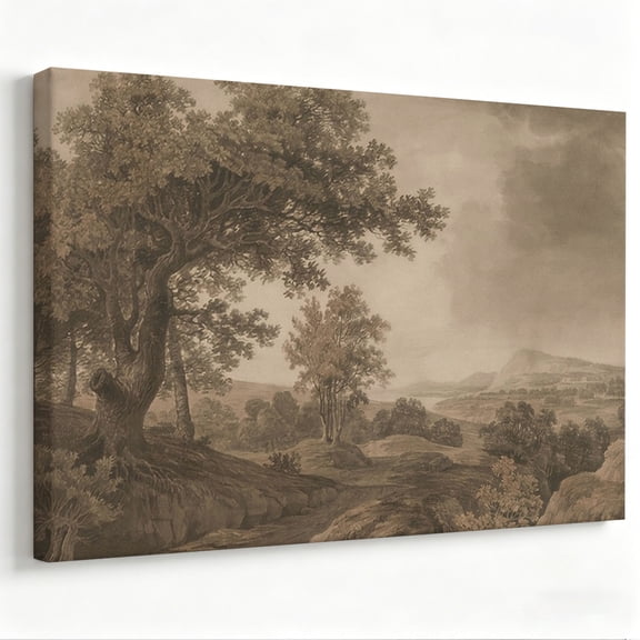 Vintage Landscape Canvas Wall Art Sepia Nature Sketch Painting Prints Living Room Office Bedroom Entryway Dining Room Wall Decor Stretched Frame Ready to Hang 8*12