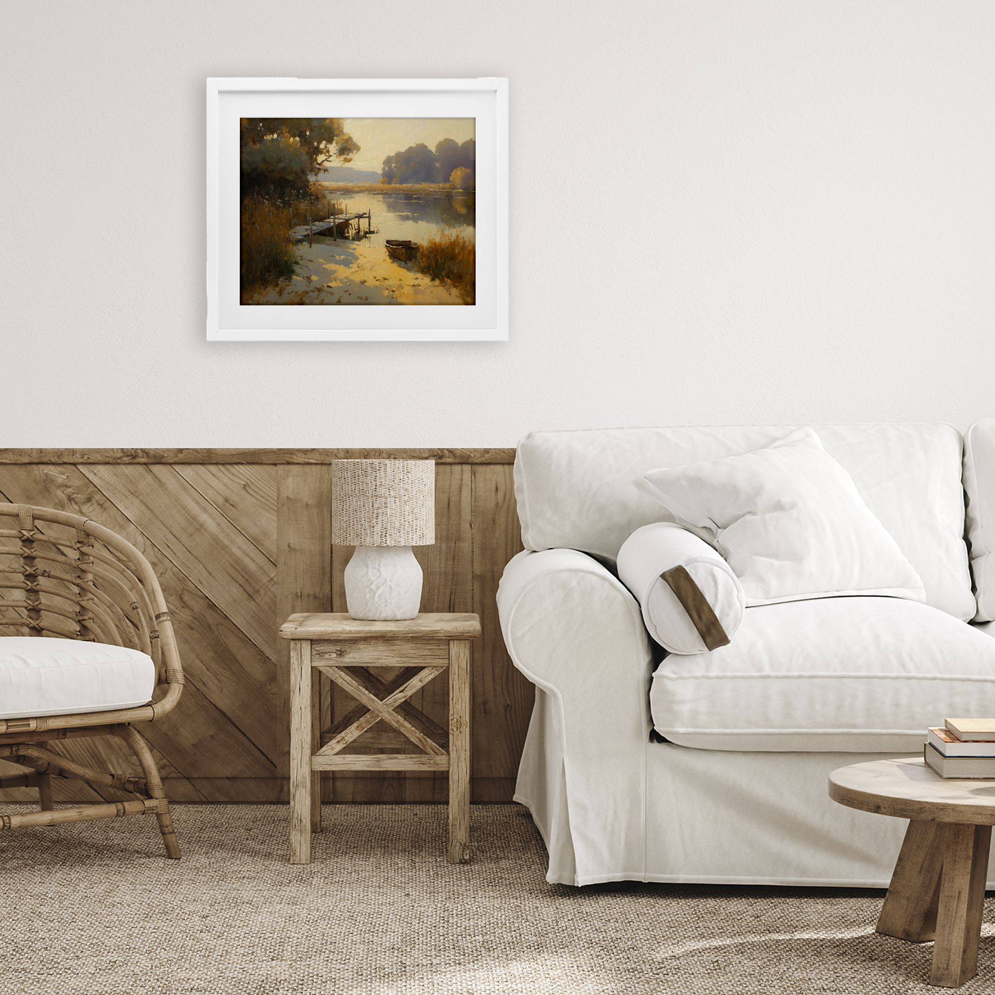 Golden Hour in Autumn White Framed Print Under Glass, design by Arlington Prints