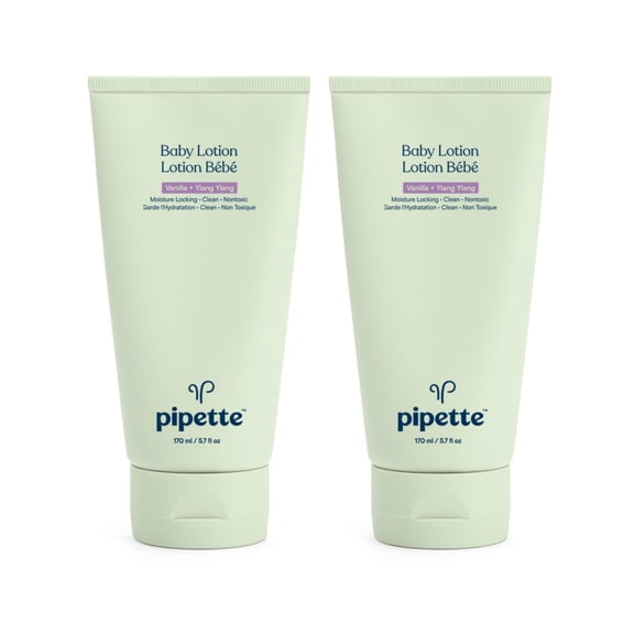 Pipette Baby Lotion - DHF10 New & Improved Formula, Hydration & Natural Moisture of Baby's Delicate Skin, Renewable Plant-Derived Squalane, Vanilla   Ylang Ylang Aroma, 5.7 fl oz (Pack of 2)