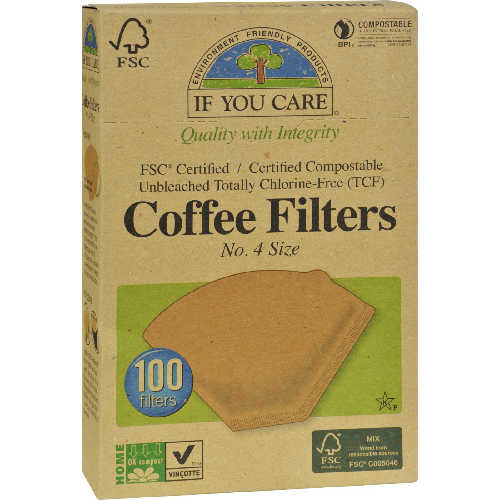 If You Care #4 Natural Brown Cone Coffee Filters, 100 Ct by If You Care