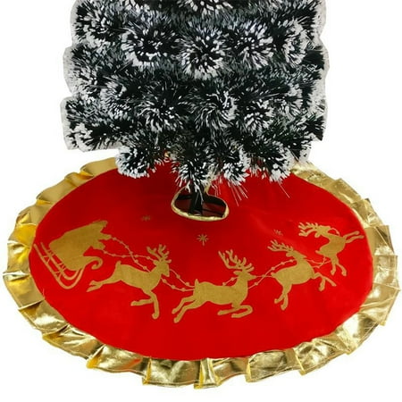 Red And Gold Christmas Tree Skirt 【LNCDIS】Red Christmas Tree Skirt with Golden Ruffle Edge New Year Holiday Xmas Decor ()