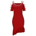 thumbnail image 5 of WIZUTIZ Sundresses for Women Cold Shoulder Slim Fit Wrap Dress Midi Dress Solid Pleated Dress Crew Neck Sleeveless Shift Dress for Teen Girls Slit Ruffled Linen Club Dress, 5 of 6